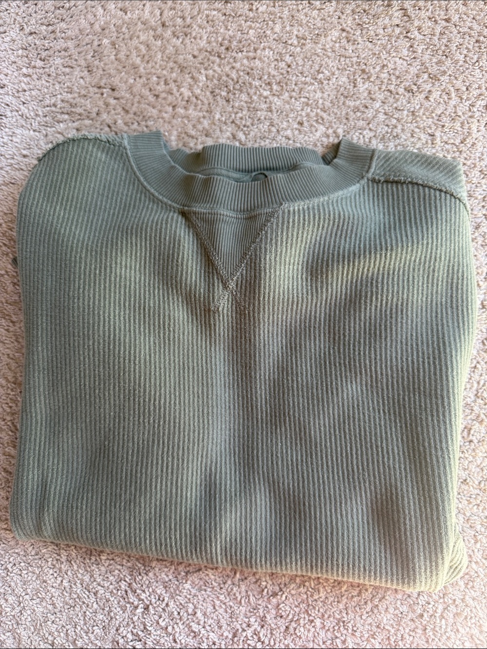 aerie Olive Green Ribbed Crewneck Sweatshirt